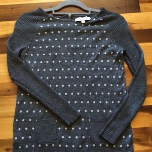LOFT polka dot Sweater sz. S grey and white
